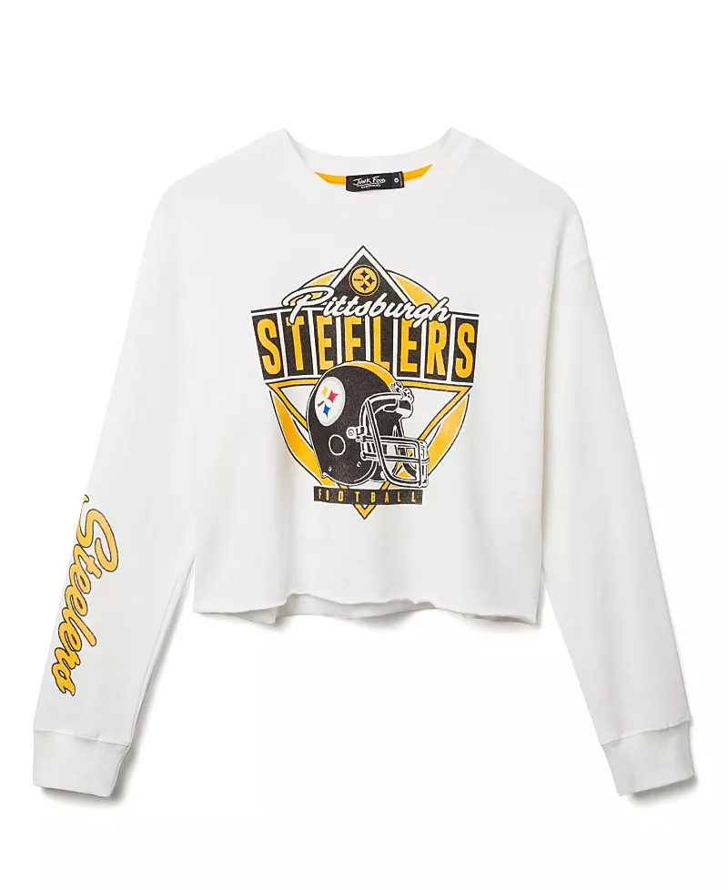 Junk Food Clothing Women's Nfl Pittsburgh Steelers Helmet Crop Fleece Sweatshirt