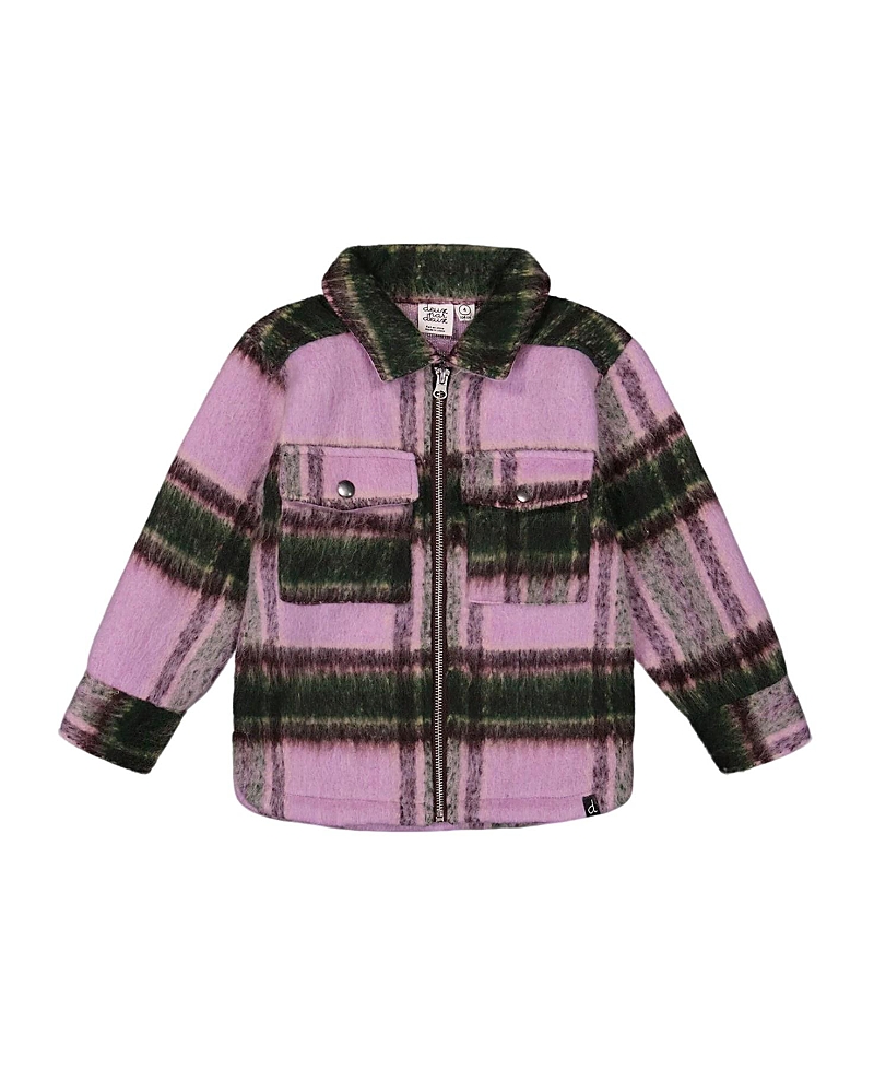 Deux Par Deux Girls' Zipped Plaid Overshirt - Big Kid In Pink