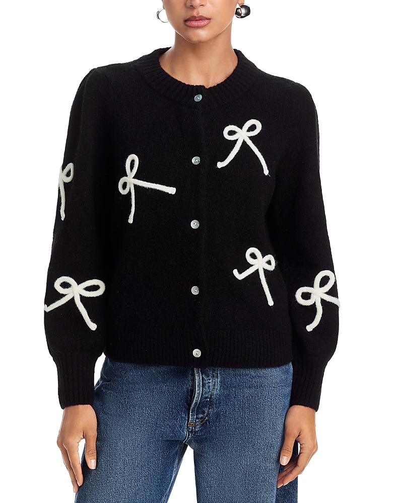 Rails Francesca Intarsia Bow Cardigan In Black