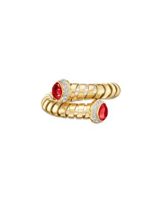Ruby & Diamond Bypass Ring in Titanium & 18K Yellow Gold 