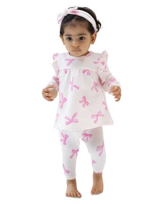 Girls' French Terry Pretty Bows Ruffle Top & Ribbed Leggings Set - Baby