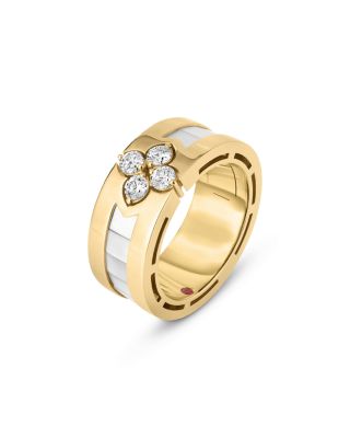 18K Yellow Gold Diamond and Mother of Pearl Love in Verona Band Ring, 0.32 tcw