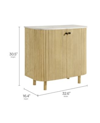 Caldera 33" Curved Solid Wood and Marble Accent Storage Cabinet