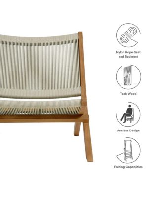 Vienna Outdoor Patio Teak and Rope Folding Accent Lounge Chair