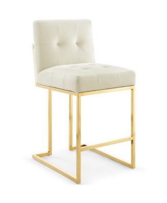 Privy Gold Stainless Steel Performance Velvet Counter Stool, Set of 2