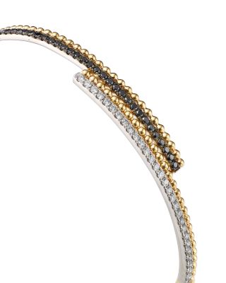 Black & White Diamond Bypass Bangle Bracelet in 14K White & Yellow Gold