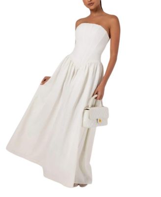 Strapless Corset Crepe Flare Maxi Dress