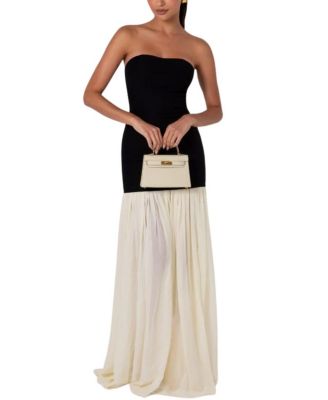 Strapless Cream Chiffon Maxi Dress