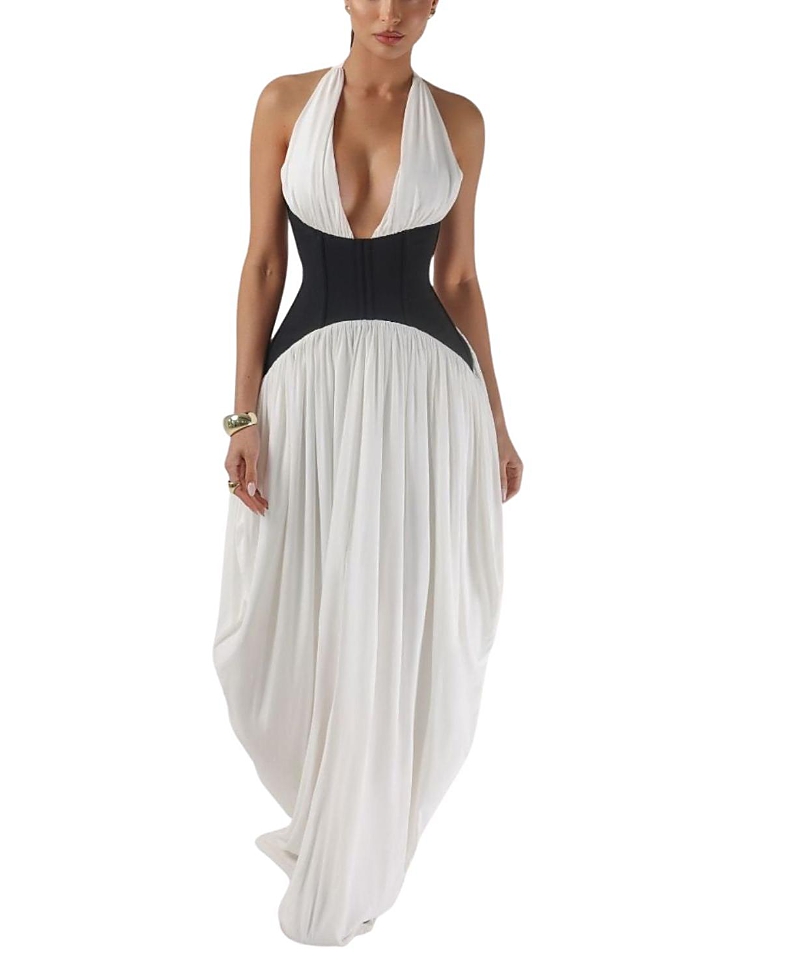 Heiress Beverly Hills Halter Corset Maxi Dress In White