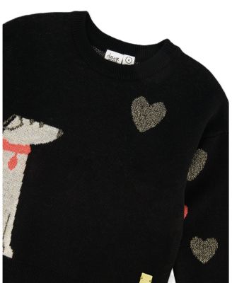 Girls' Knit Sweater with Dalmatian and Hearts - Little Kid