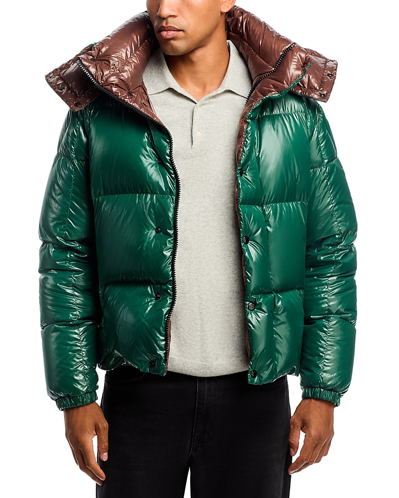 Moncler Parana Glossy Hooded Short Down Jacket Clothing In Green