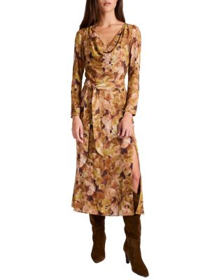 Piper Long Sleeve Cowl Neck Dress in Floral Crepe