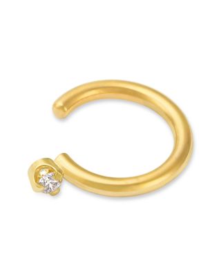 14K Yellow Gold Prong Diamonds Single Ear Cuff