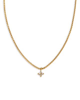 14K Yellow Gold Prong Diamonds Flower Cluster Pendant Necklace, 14-16"