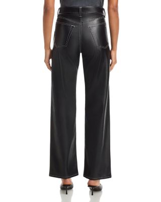 Shea High Rise Faux Leather Straight Leg Jeans in Black 