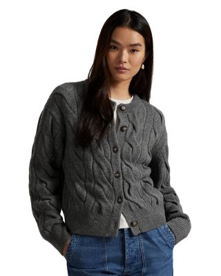 Cable Knit Wool Cashmere Cardigan Sweater