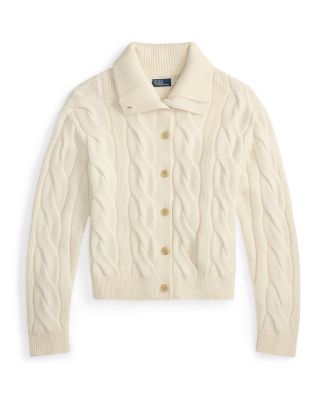 Cable Wool Cashmere Funnelneck Cardigan Sweater