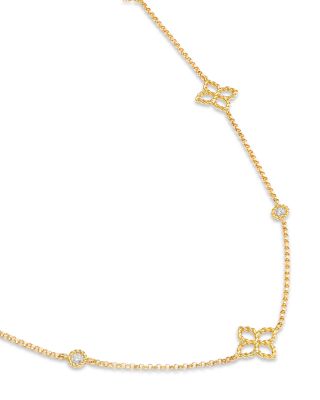 18K Yellow Gold Principessa Diamond Flower Chain Link Necklace, 16-18"
