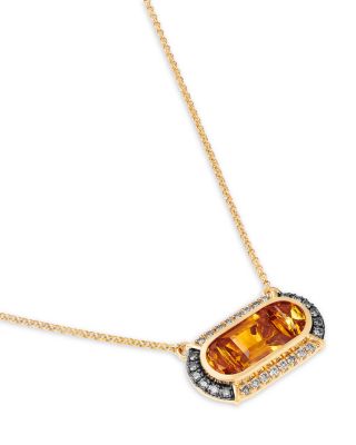 Citrine & Champagne and Brown Diamond Halo Pendant Necklace in 14K Yellow Gold, 19"