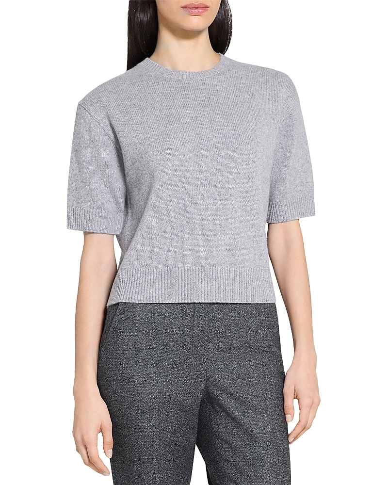 Theory Cashmere Cropped Short Sleeve Sweater In Gray