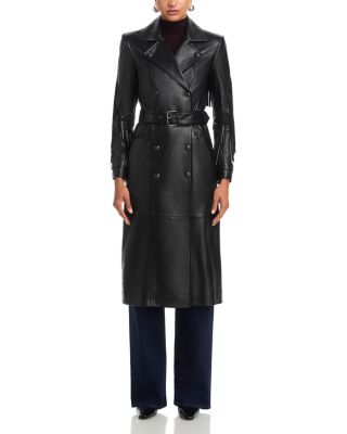 Celina Fringe Trim Faux Leather Trench Coat 