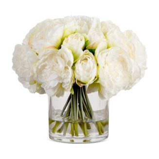 Nearly Natural Wedding Collection 11" Peony Arrangement in Glass Vase