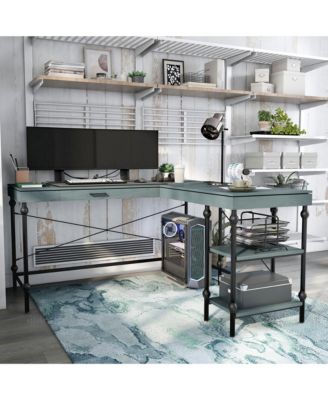 Hudson Steel L-Shape Corner Desk with USBs and Outlets