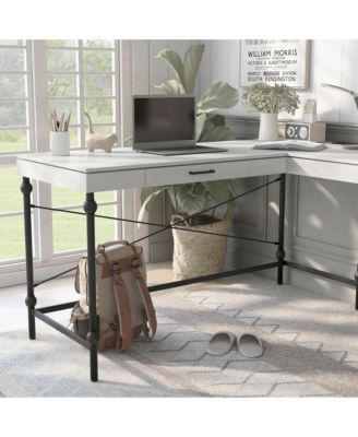Hudson Steel L-Shape Corner Desk with USBs and Outlets