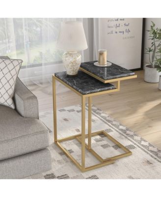 Byra Faux Marble Top Stackable Nesting Table, 2-Piece
