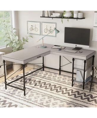 Hudson Steel L-Shape Corner Desk with USBs and Outlets