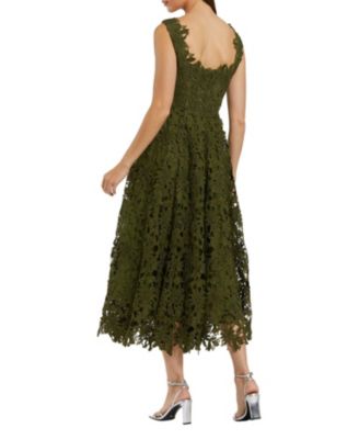 Sleeveless Square Neck Lace A Line Midi Dress
