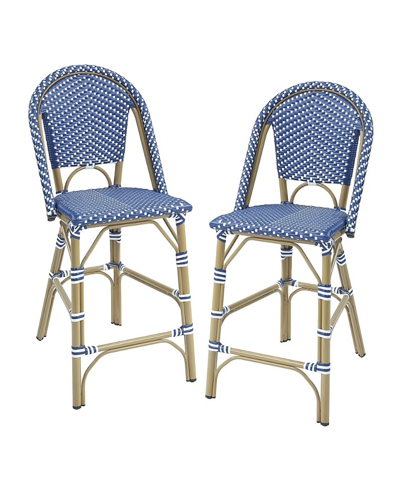 Furniture Of America Tricke Aluminum And Pe Wicker Patio Counter Height Chairs, Set Of 2 In Blue