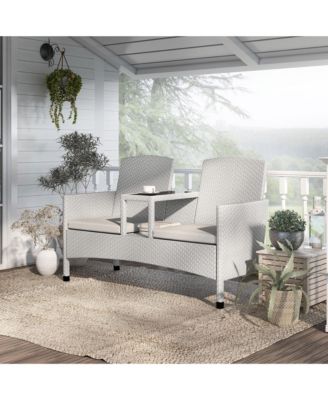 Outdoor PE Wicker Patio Conversation Loveseat with Built-in Glass End Table