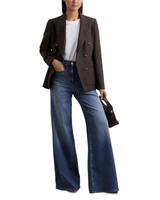 Petites Bella Wide Patch Pocket Jeans in Mid Blue