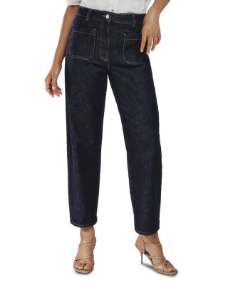 Marcie Straight Patch Pocket Jeans in Dark Blue