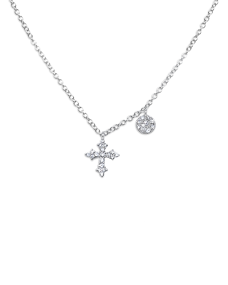 Meira T Diamond Cross & Disc Cluster Pendant Necklace In 14k White Gold, 0.12 Tcw In Gold