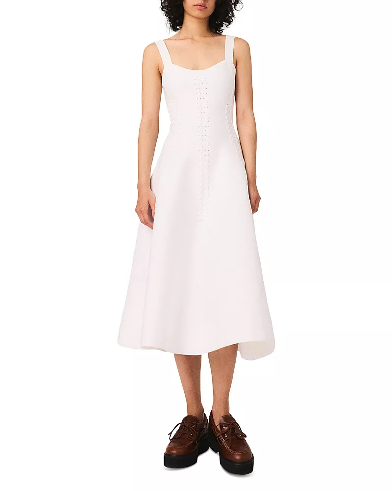 Maje Rorsya Pointelle Knit Midi Dress