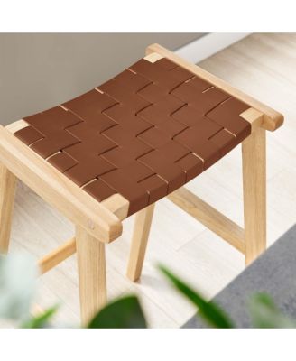 Saoirse Leather Wood Bar Stool, Set of 2