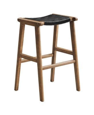 Saoirse Leather Wood Bar Stool, Set of 2