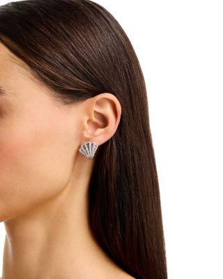 Baguette & Round Diamond Fan Stud Earrings in 14K White Gold, 2.0 tcw