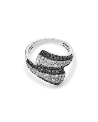 Black & White Diamond Bypass Ring in 14K White Gold, 1.0 tcw