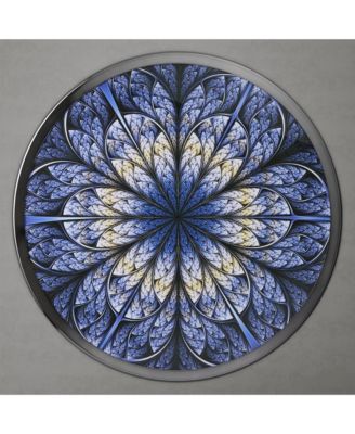 Knoll 16" Iron Round End Table with Geometric Pattern Top and Hammered Base