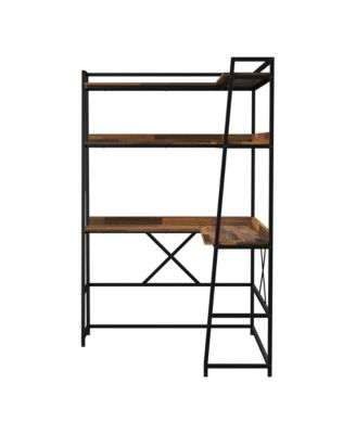 Dwen Steel Base 2-Shelf Corner Writing Desk with USB Port and Power Outlet