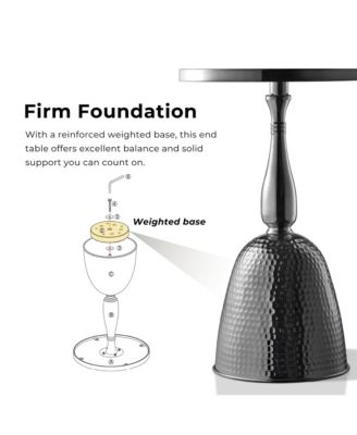 Knoll 16" Iron Round End Table with Marble-Pattern Top and Hammered Base