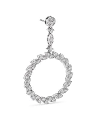 Diamond Circle Drop Earrings in 18K White Gold 
