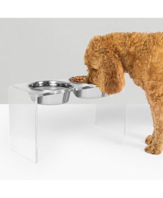 Tall Double Bowl Pet Feeder with Metal Bowls