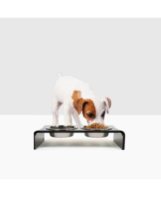 Small Smoke Grey Double Pet Feeder, 1 Pint Bowls