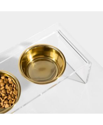 Medium Clear Double Bowl Pet Feeder, 2 Quart Bowls