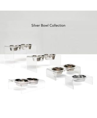 Tall Clear Triple Dog Bowl Feeder with 2 Quart Silver Bowls