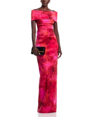 Off The Shoulder Floral Mikado Gown